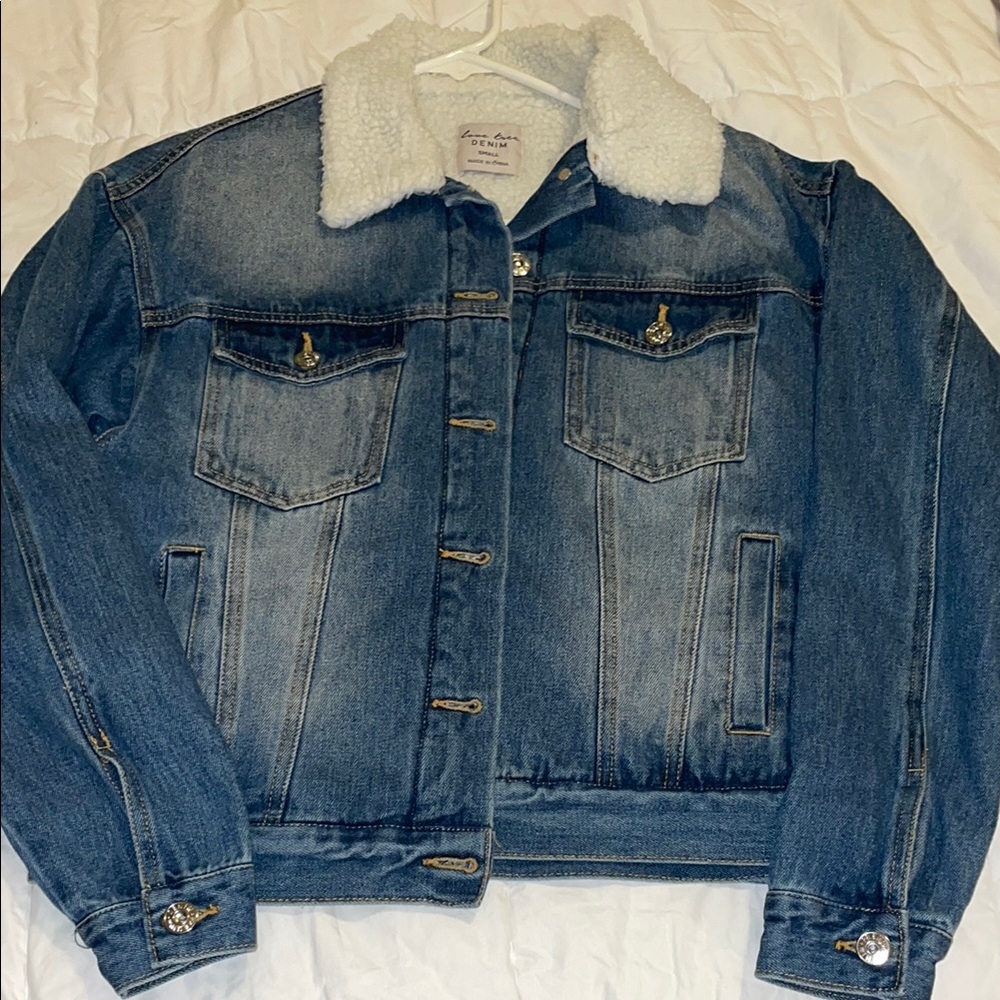 Blue Denim Jacket with White Sherpa Collar